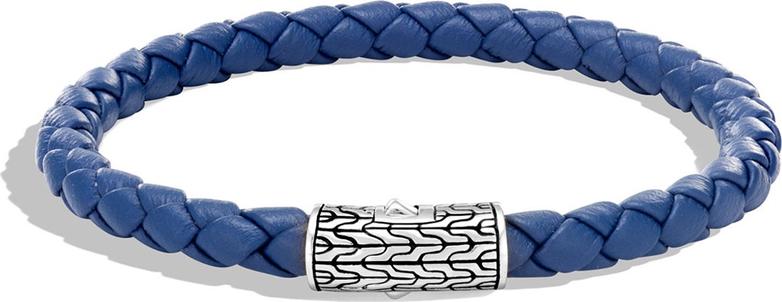 John Hardy Classic Chain Silver Round Woven Bracelet on Leather Cord
