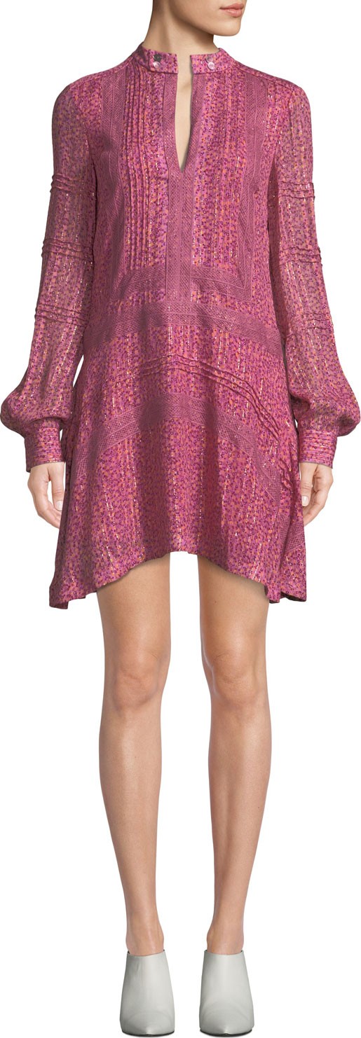 Derek Lam 10 Crosby Floral-Print Mini-Length Shift Dress with Lace Inserts