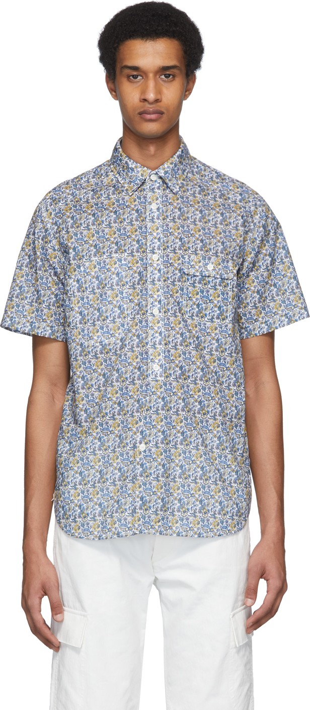 Junya Watanabe White Cotton Floral Print Shirt