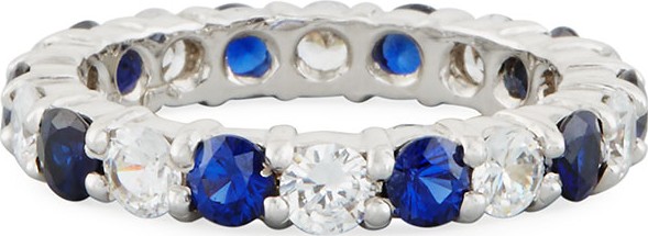 Fantasia by DeSerio Blue & White CZ Eternity Band Ring in 14K White Gold