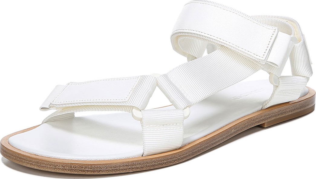 Vince Parks Flat Leather/Nylon Grip-Strap Sandals