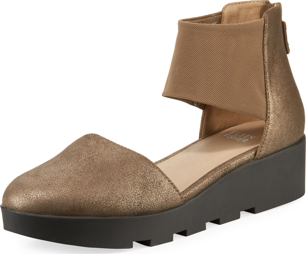 Eileen Fisher Mesh Metallic Leather Platform Comfort Sandals