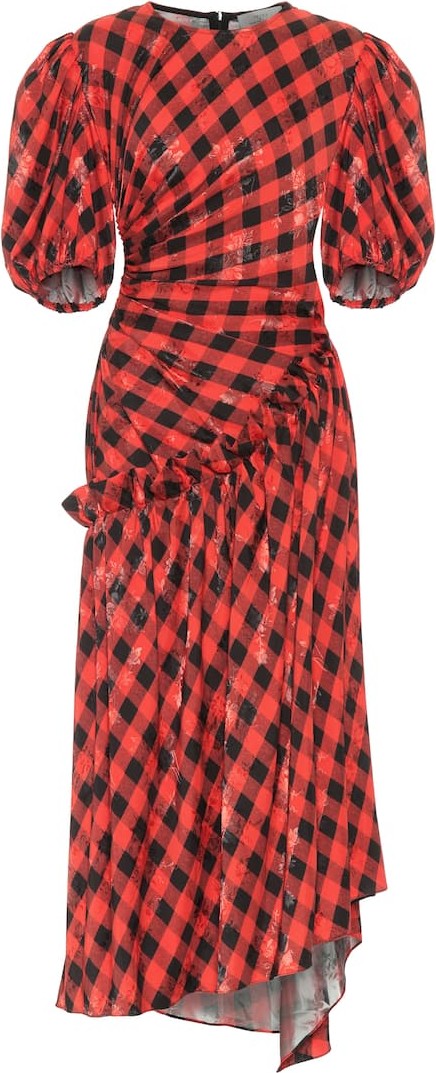 Preen Indy checked floral-jacquard dress
