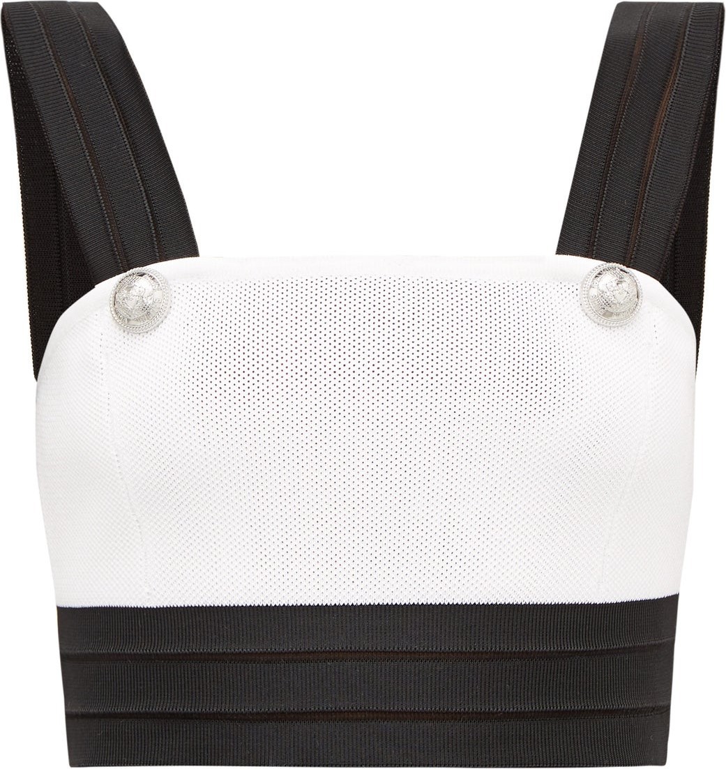 Balmain Crest-button boned piqué cropped top
