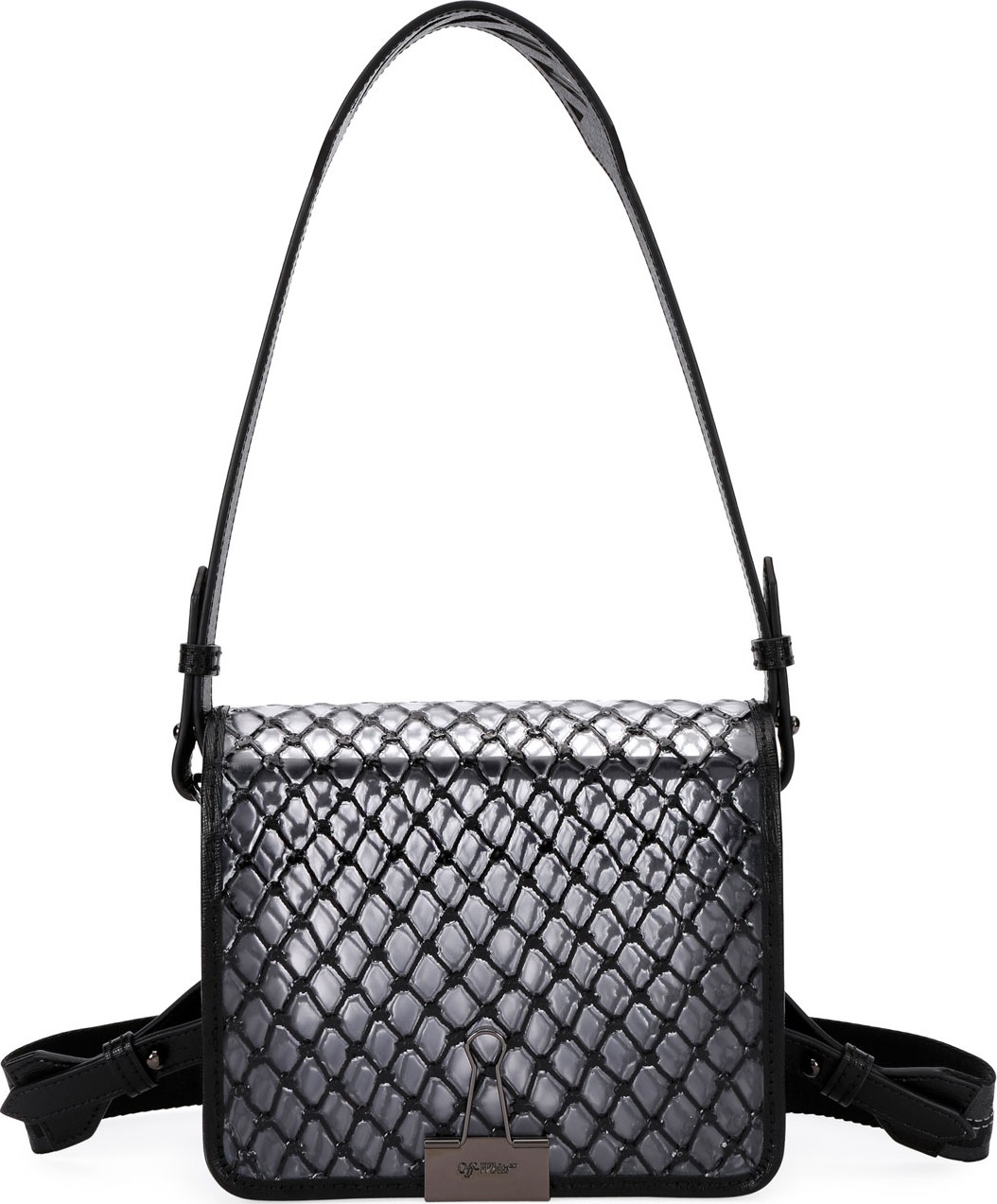 Off White PVC Net Flap Crossbody Bag, Black