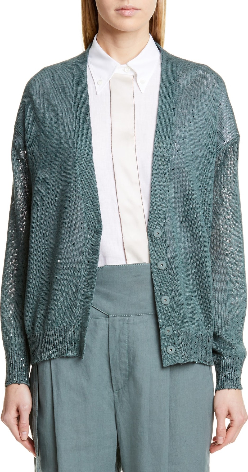Brunello Cucinelli Sequin Linen & Silk Cardigan