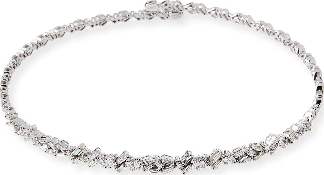 Suzanne Kalan 18K White Gold Diamond Baguette Choker Necklace, 2.25 tdcw