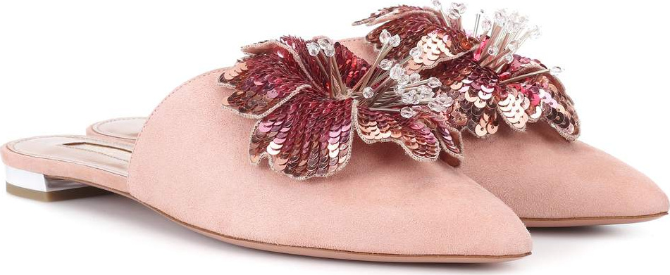 Aquazzura Disco Flower suede slippers