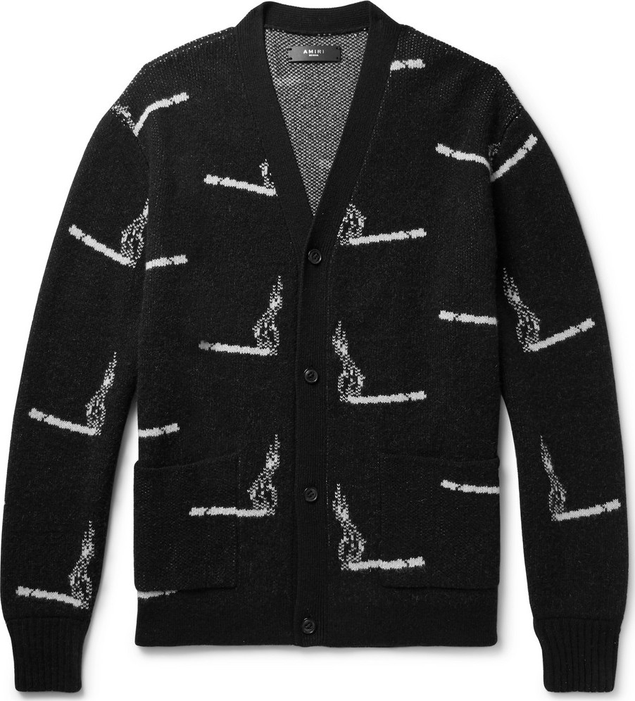 Amiri Cashmere and Wool-Blend Jacquard Cardigan