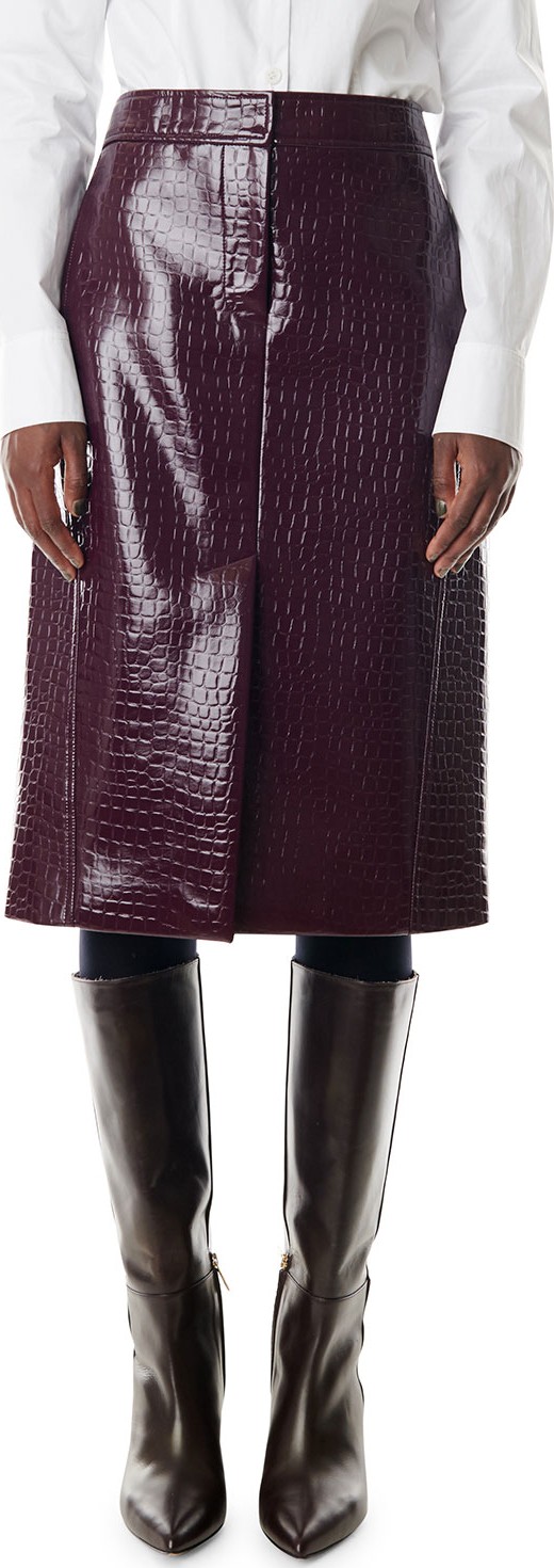 Tibi Croc-Embossed Patent Trouser Skirt