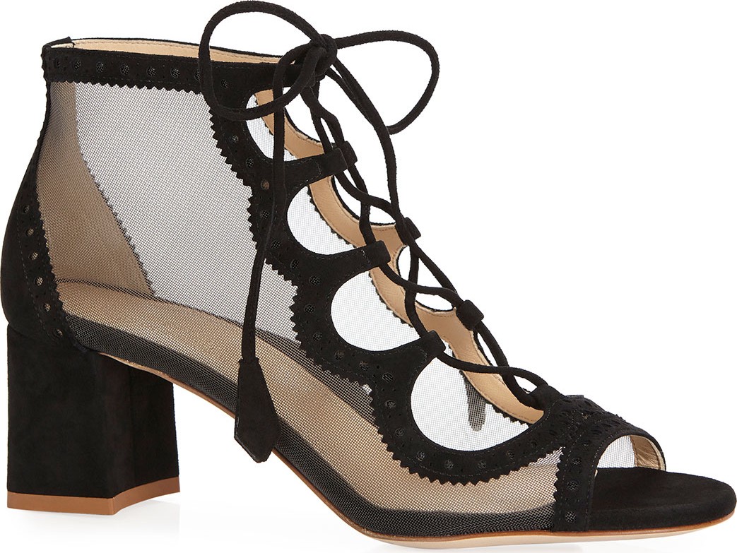 Marion Parke Brooke Suede Lace-Up Mesh Pumps