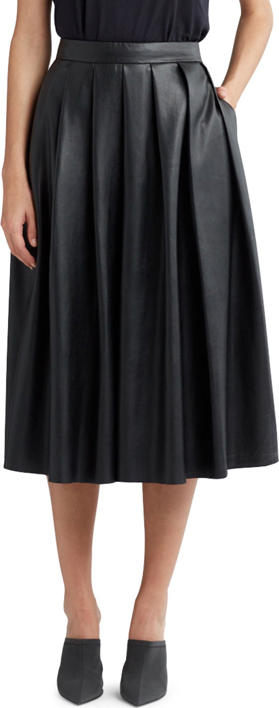 Hudson Pleated Faux-Leather Midi Skirt