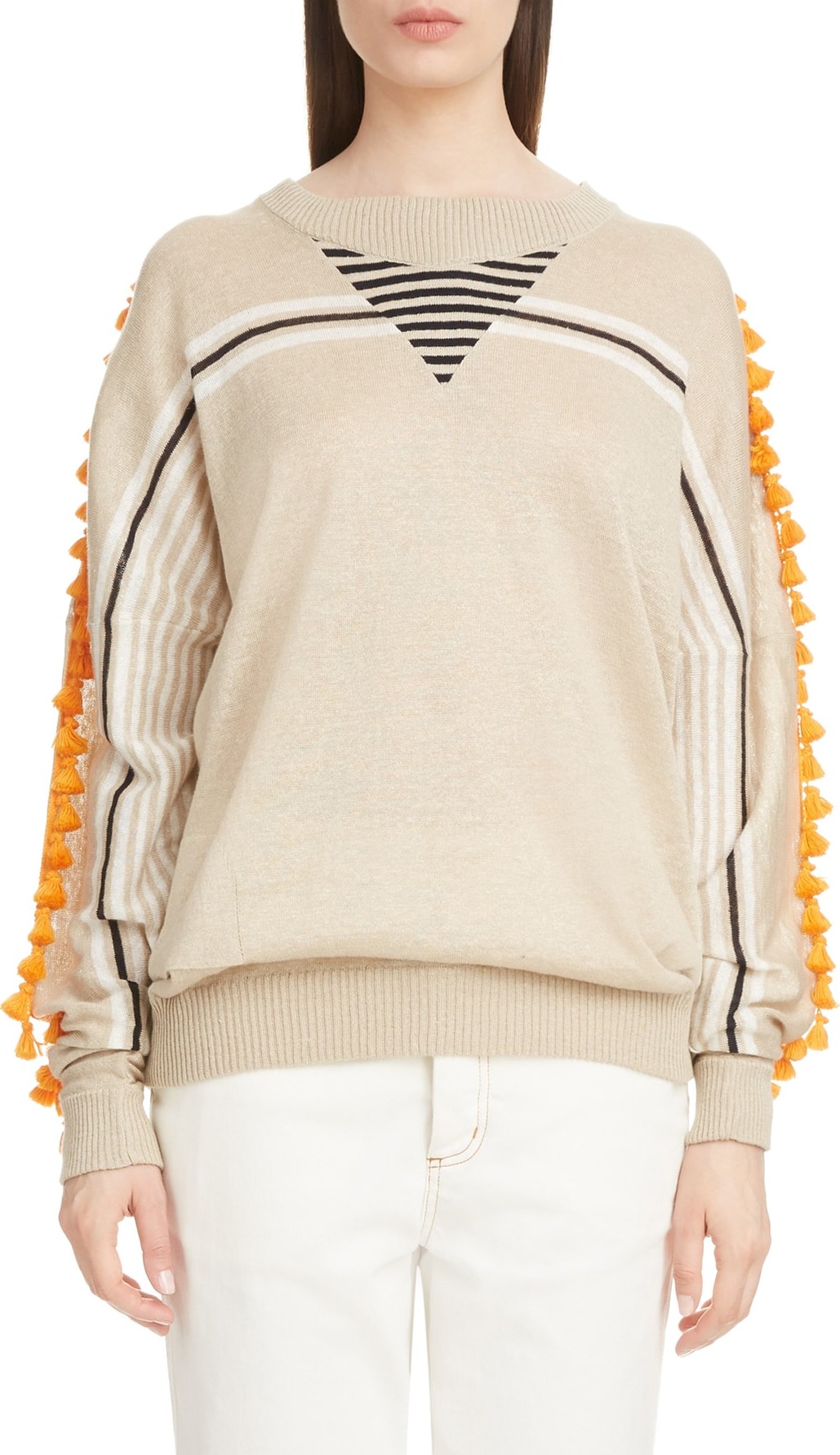 LOEWE Tassel Trim Linen & Cotton Boyfriend Sweater
