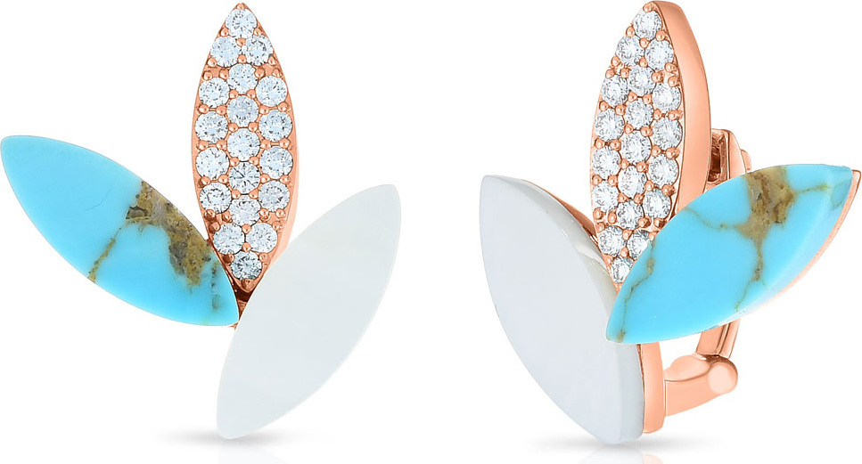 Roberto Coin Petals 18k Rose Gold Turquoise, Diamond & Mother-of-Pearl Earrings