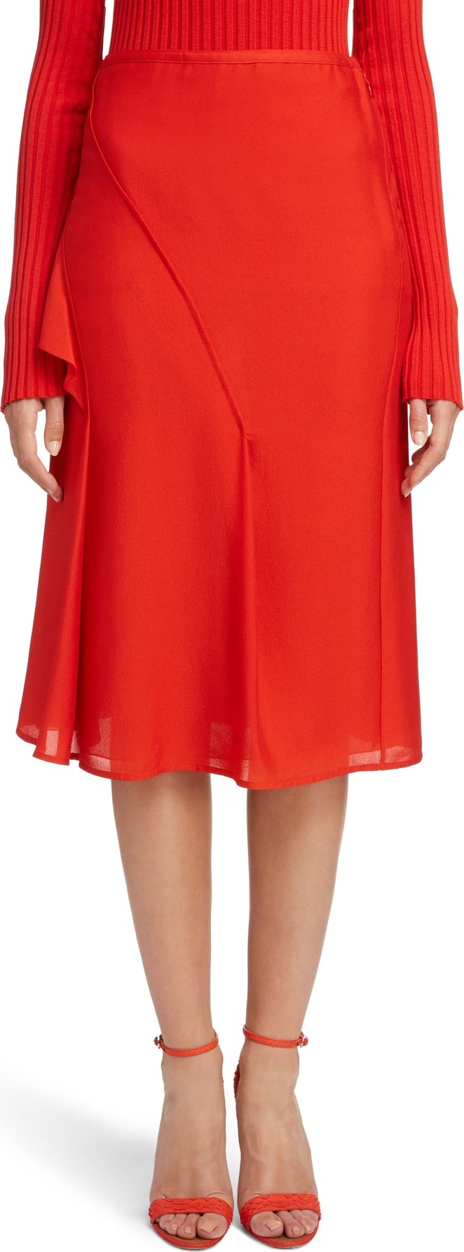 Victoria Beckham Ruffle Silk Midi Skirt