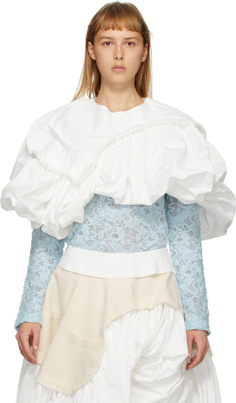 Comme Des Garcons White Cloth Shoulder Piece Blouse