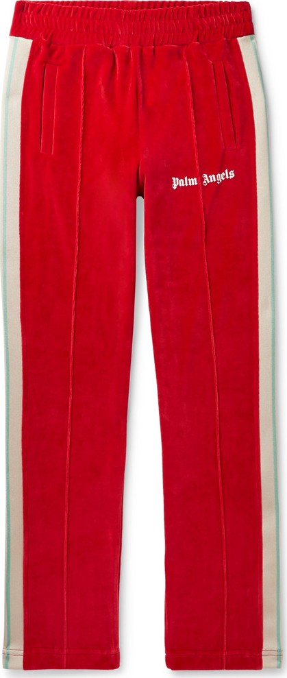 Palm Angels Slim-Fit Webbing-Trimmed Cotton-Blend Velvet Track Pants Palm Angels Slim-Fit Webbing-Trimmed Cotton-Blend Velvet Track Pants