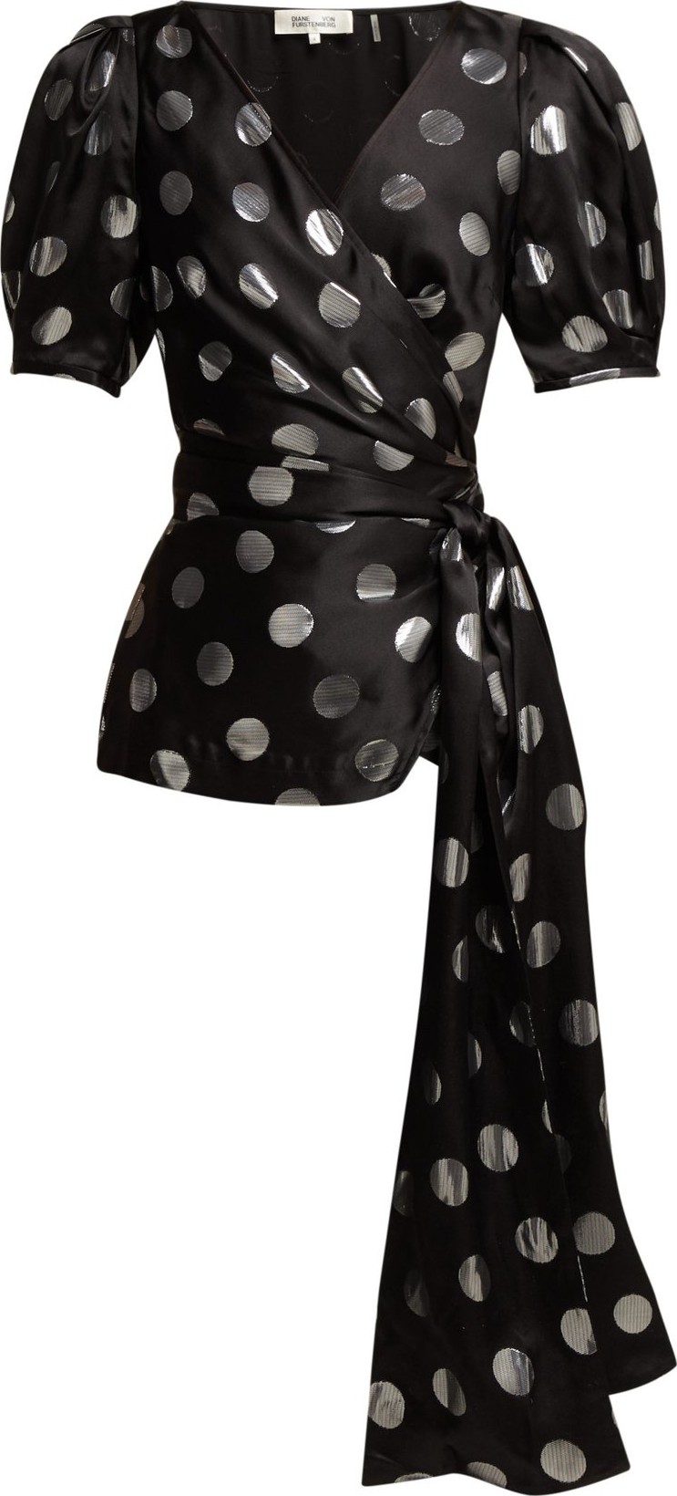 DIANE von FURSTENBERG Larryn silver spot wrap top