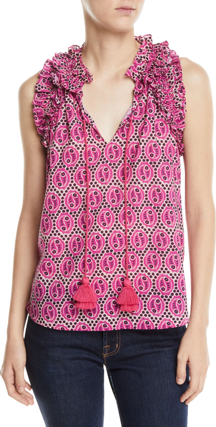 FIGUE Fabiana Ruffled Metallic Cotton Top