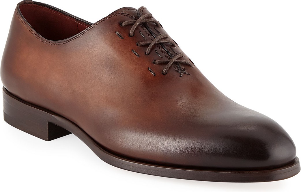 MAGNANNI Men's Lace-Up One-Piece Leather Dress Shoes