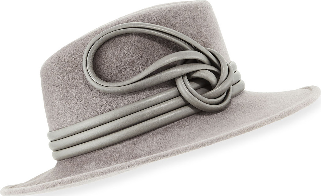 Philip Treacy Raiders Trilby Velour Hat w/ Leather Trim