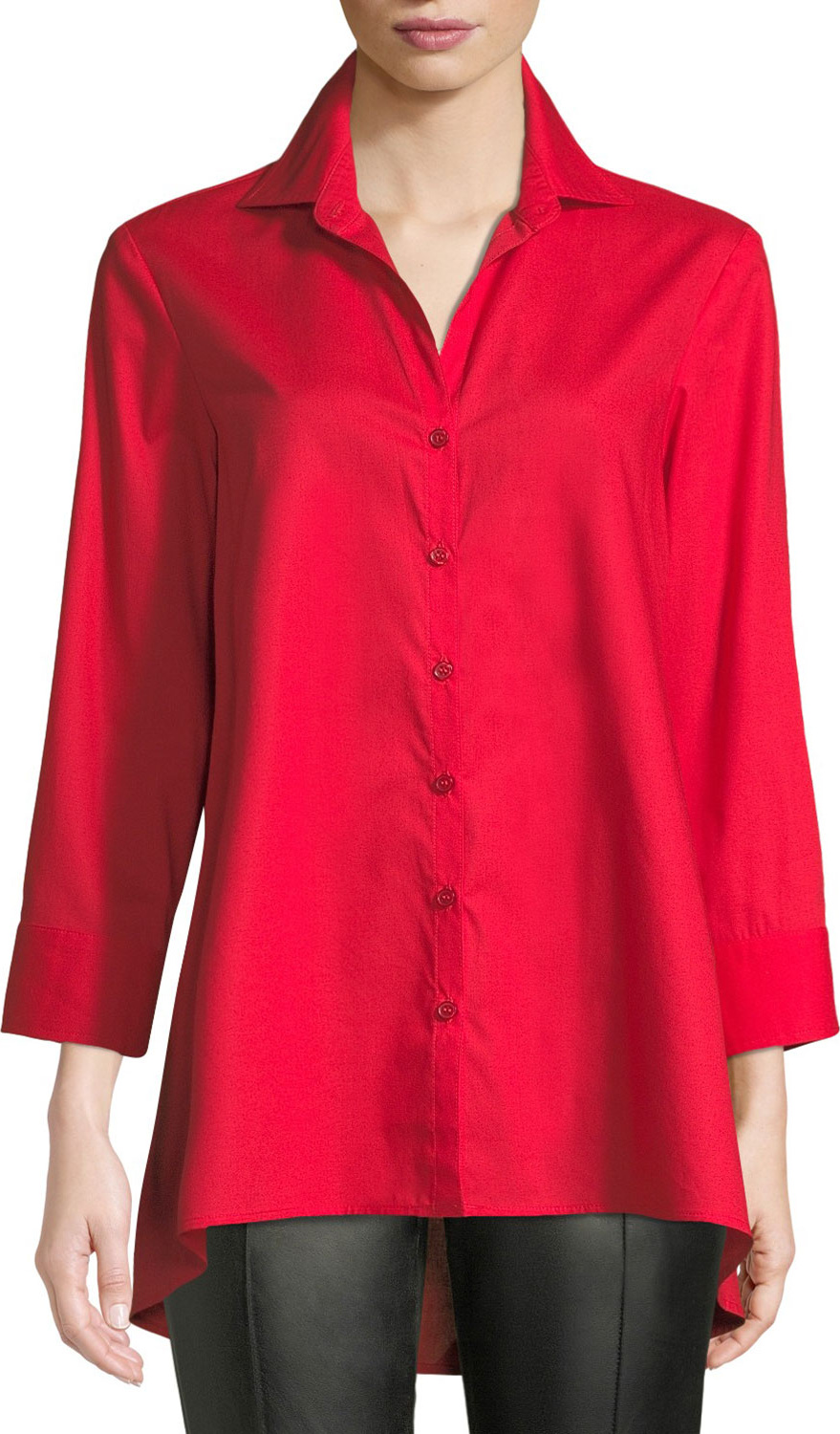 Finley 3/4-Sleeve Button-Front Easy-Fit Swing-Shape Cotton Blouse