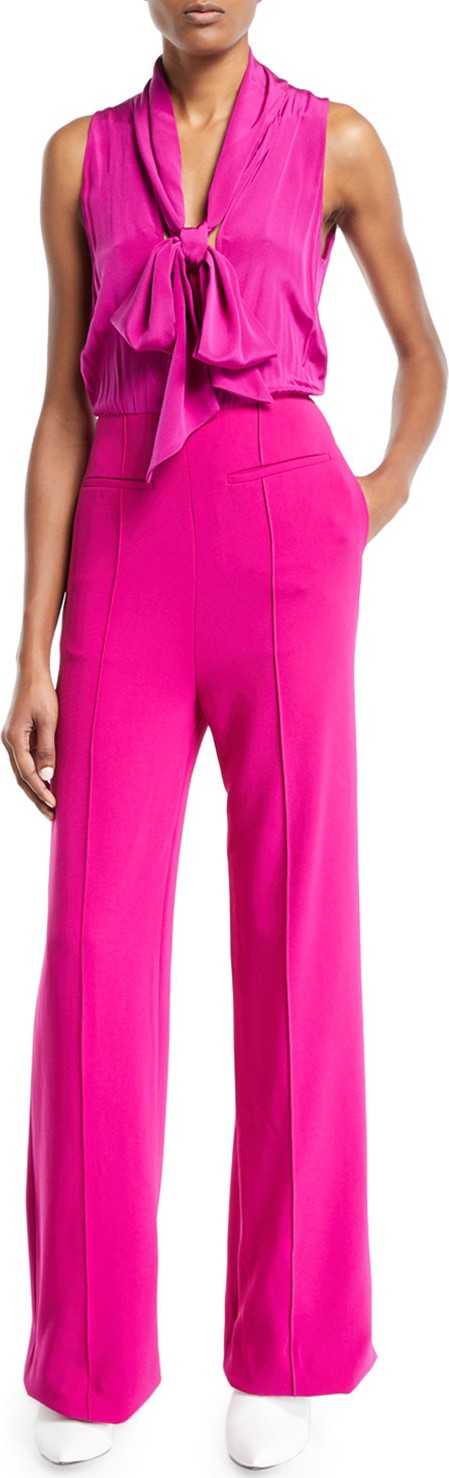 DIANE von FURSTENBERG Virginie Crepe Open-Back Tie-Neck Sleeveless Jumpsuit