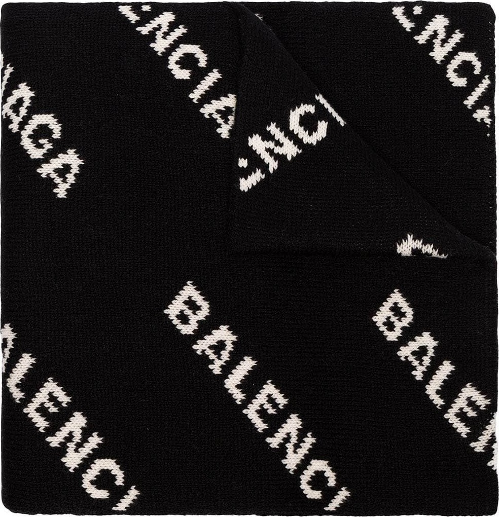 Balenciaga logo intarsia wool blend scarf