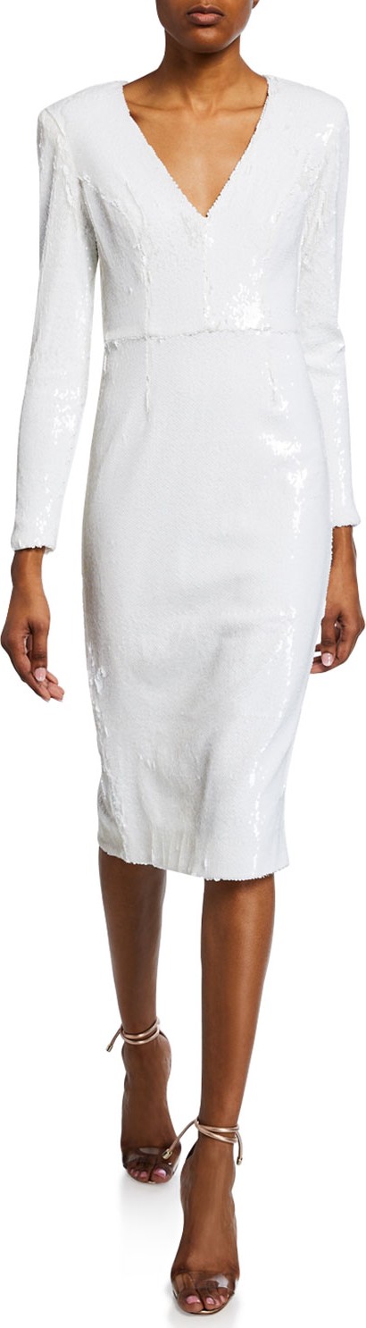 Dress the Population Elizabeth Sequin V-Neck Long-Sleeve Dress