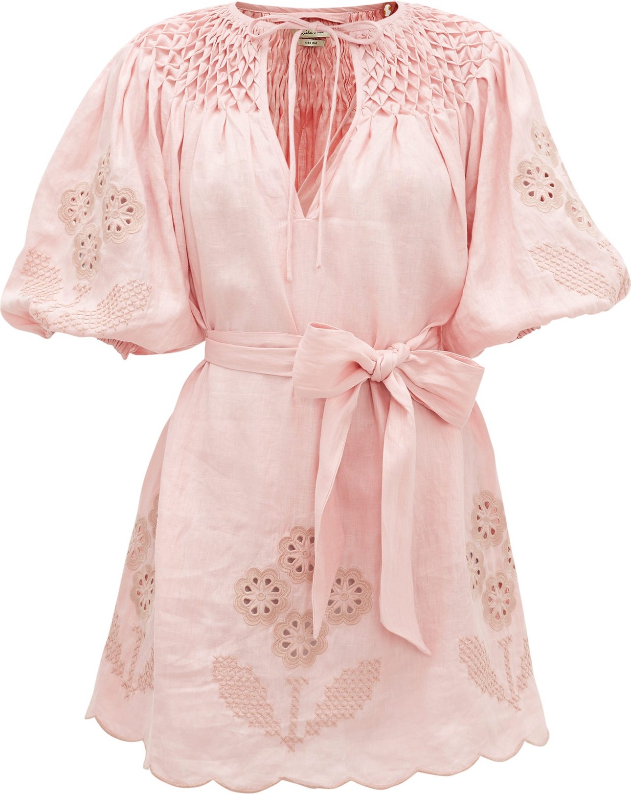 Innika Choo Smocked broderie-anglaise linen dress