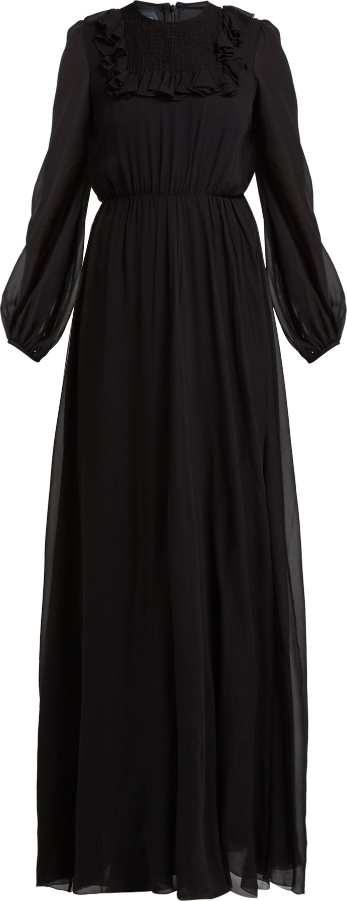 Giambattista Valli Ruffled and smocked silk crepe de Chine gown