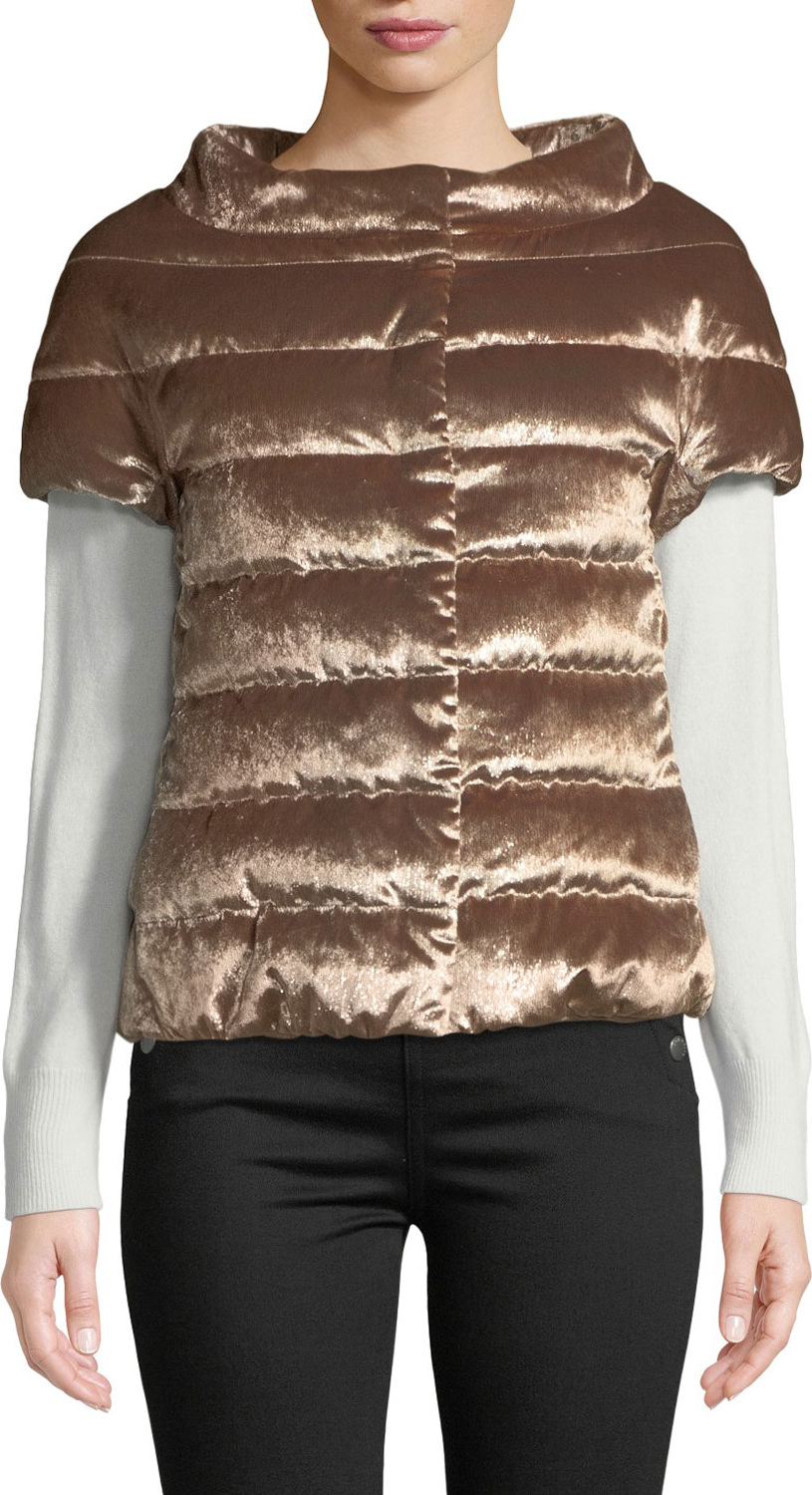 Herno Sparkle Horizontal-Quilted Cap-Sleeve Puffer Jacket