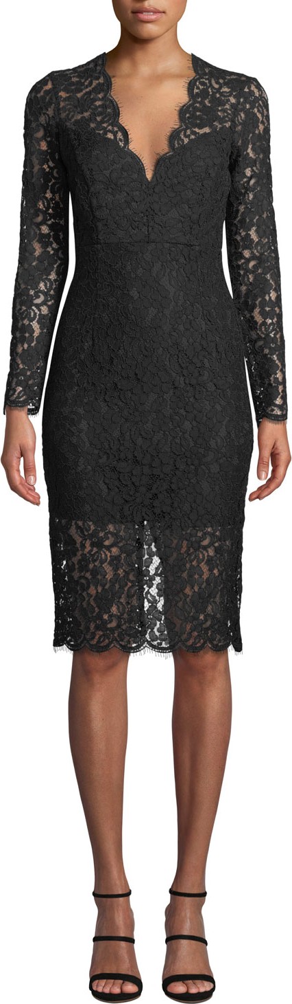 Bardot Midnight Lace Long-Sleeve Cocktail Dress