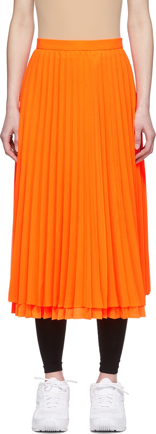 Junya Watanabe Orange Chiffon Pleated Skirt