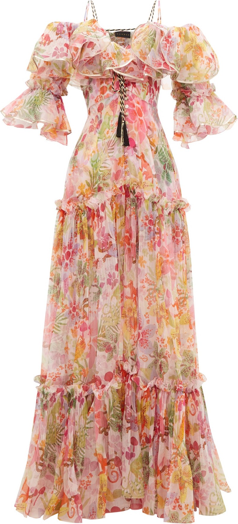 Dundas Ruffled pleated floral-print silk-organza dress