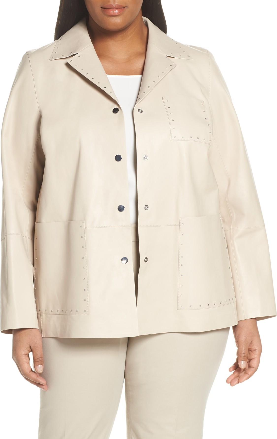 Lafayette 148 New York Jolisa Grommet Detail Leather Jacket