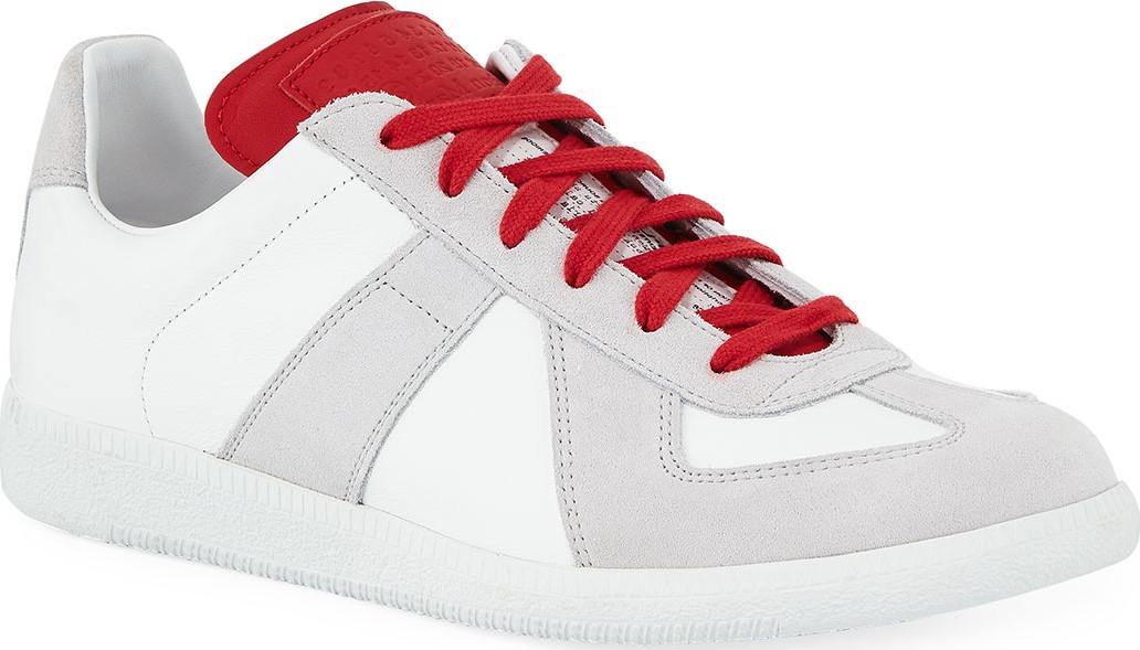 Maison Margiela Men's Replica Leather & Suede Low-Top Sneakers with Contrast Trim