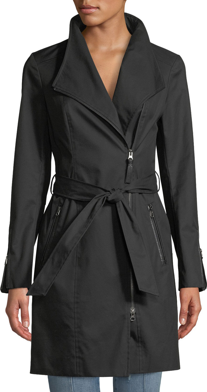 Mackage Estela Belted Trench Coat w/ Contrast Zippers