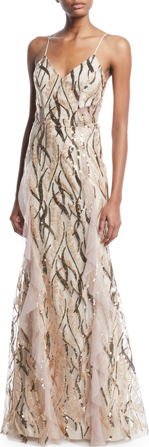 MILLY Savannah Sleeveless Sequin-Vine Gown