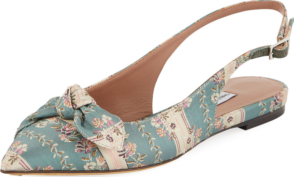 Tabitha Simmons Knotty Floral-Stripe Pointed Slingback Flat