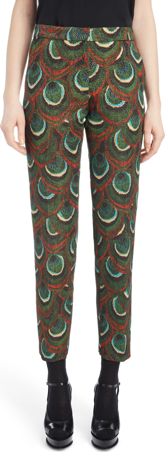 Dries Van Noten Peacock Print Crop Pants