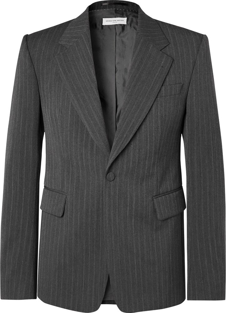 Dries Van Noten Anthracite Pinstriped Woven Blazer