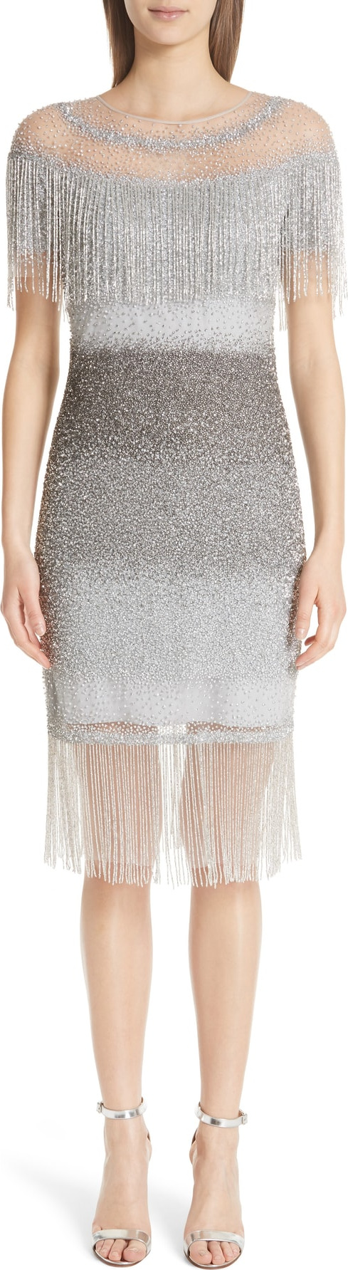 Pamella Roland Signature Sequin Fringe Cocktail Dress