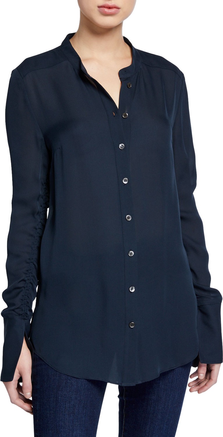 Veronica Beard Nye Ruched-Sleeve Silk Tunic