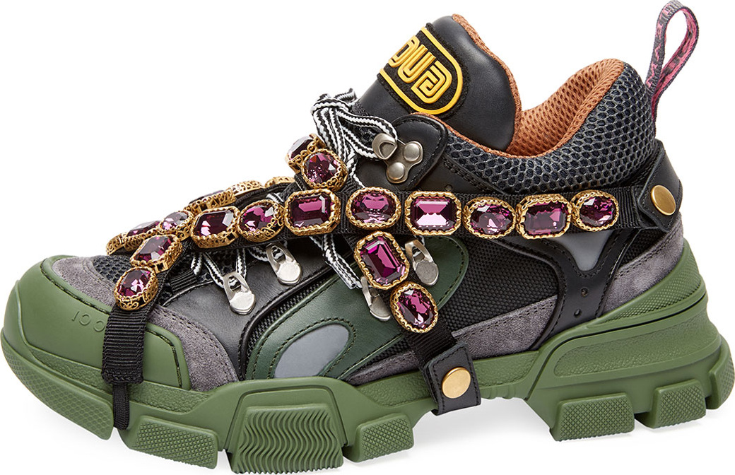 Gucci Tech Canvas Hiker Sneakers with Jeweled Strap