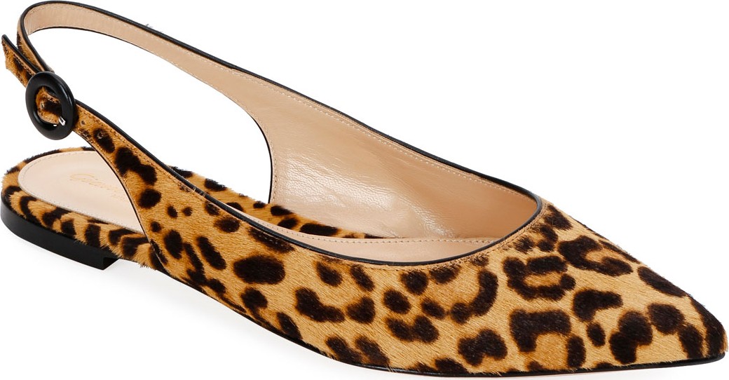 Gianvito Rossi Leopard Calf Hair Slingback Flats