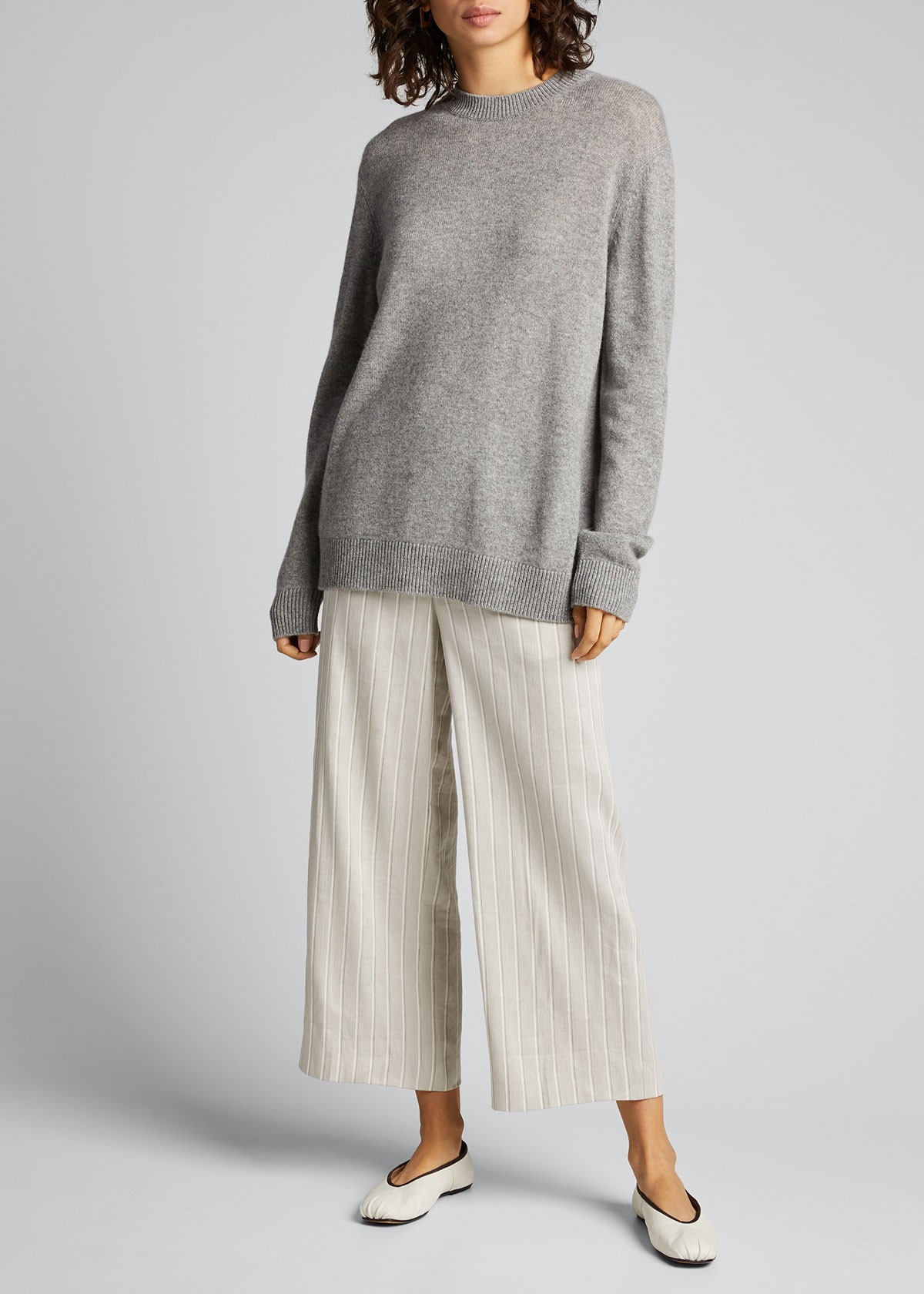 Theory Striped Wide-Leg Cropped Pull-On Pants