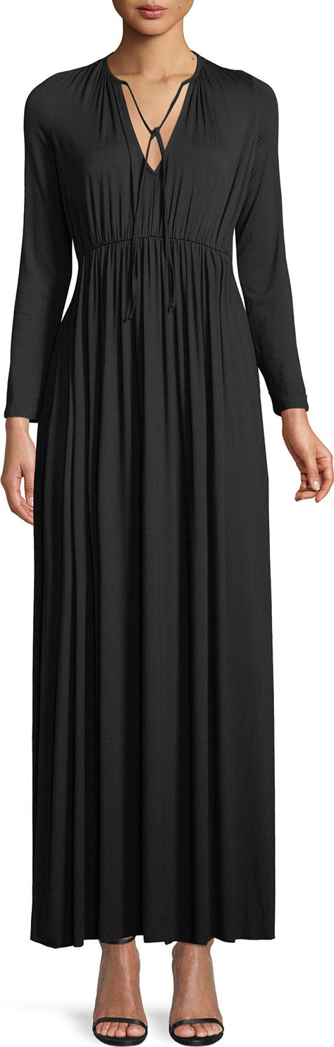 Rachel Pally Tatum Tie-Neck Long-Sleeve Long Jersey Dress