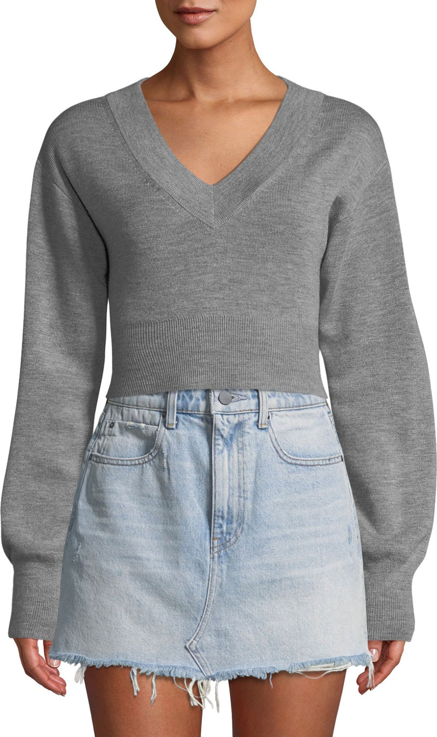 T By Alexander Wang Cropped Twist-Back Merino Sweater