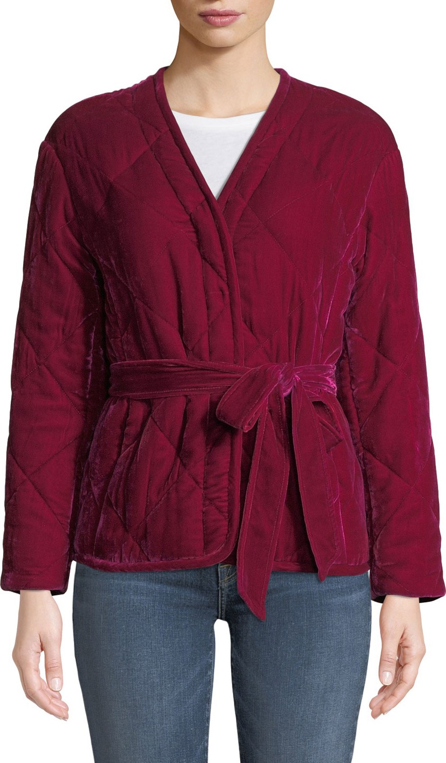 Rebecca Taylor Quilted Velvet Snap-Front Coat